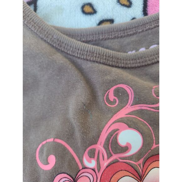Kids Size XS Girls Cute Y2K Brown Pink Hearts Vintage Fashion Style Shirt Youth - Picture 2 of 5